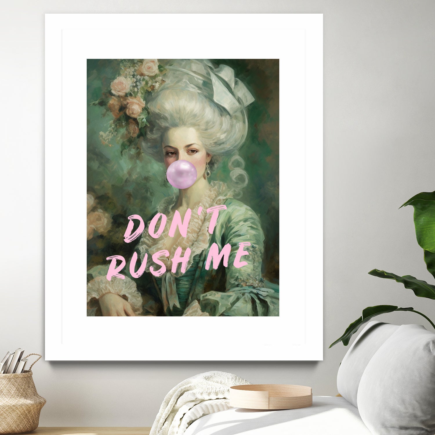 Marie Antoinette Dont Rush Me by Talitha McQueen on GIANT ART - pink contemporary  human face,flower,text,clothing,painting,doll,poster,person,fashion,flowers,flora,floral,botanical,flowers and plants,botanicals,word,words,painted,paint,painterly,people,portrait,figurative