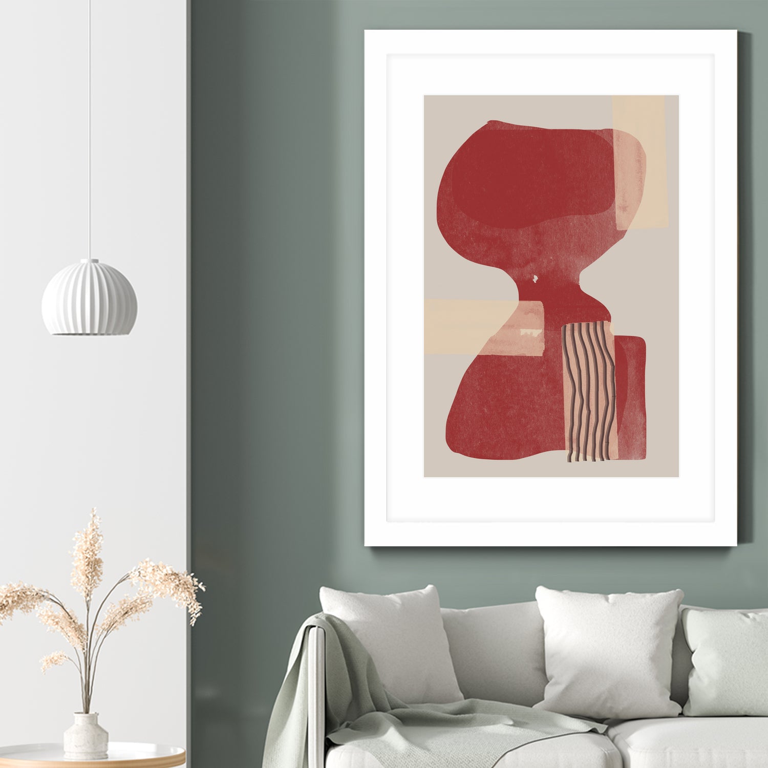 Crimson Harmony by THE MIUUS STUDIO  on GIANT ART - red shape  abstract, bold, white, grey, gray, calm, painting, print,  wallart,  wall art,  energetic, colourful, graphic print, illustration, soft, brush strokes, cute, prints, home decor, beige, black, drawing