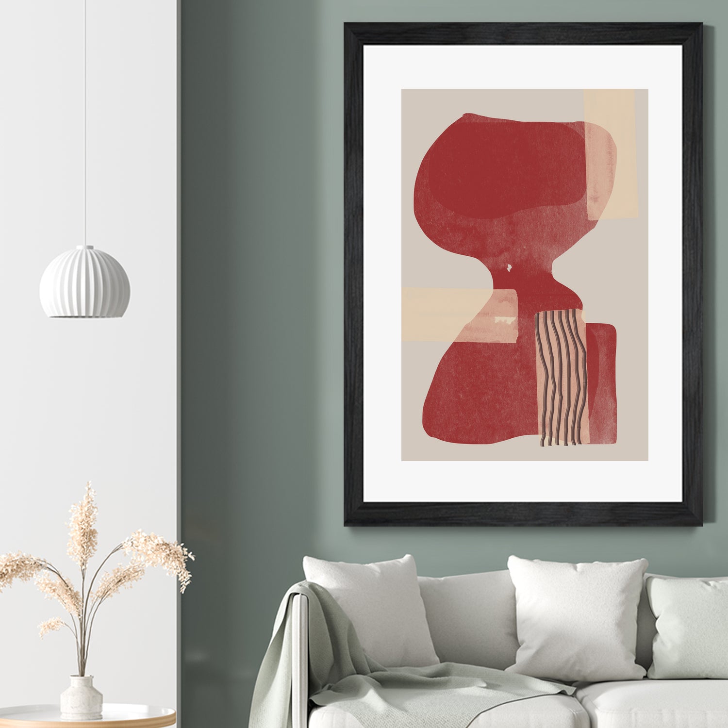 Crimson Harmony by THE MIUUS STUDIO  on GIANT ART - red shape  abstract, bold, white, grey, gray, calm, painting, print,  wallart,  wall art,  energetic, colourful, graphic print, illustration, soft, brush strokes, cute, prints, home decor, beige, black, drawing