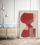 Crimson Harmony by THE MIUUS STUDIO  on GIANT ART - red shape  abstract, bold, white, grey, gray, calm, painting, print,  wallart,  wall art,  energetic, colourful, graphic print, illustration, soft, brush strokes, cute, prints, home decor, beige, black, drawing