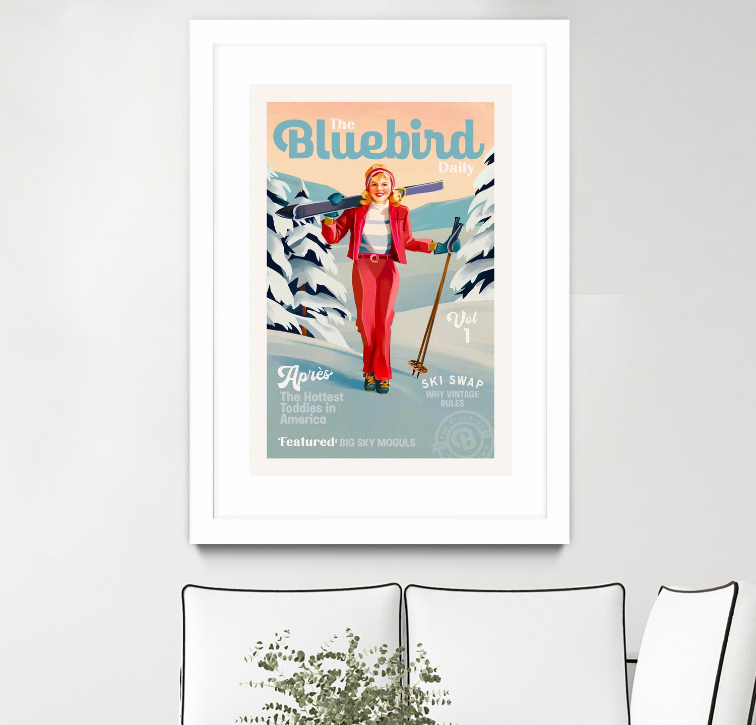 The Bluebird Daily Pinup Ski Art by The Whiskey Ginger on GIANT ART - figurative text