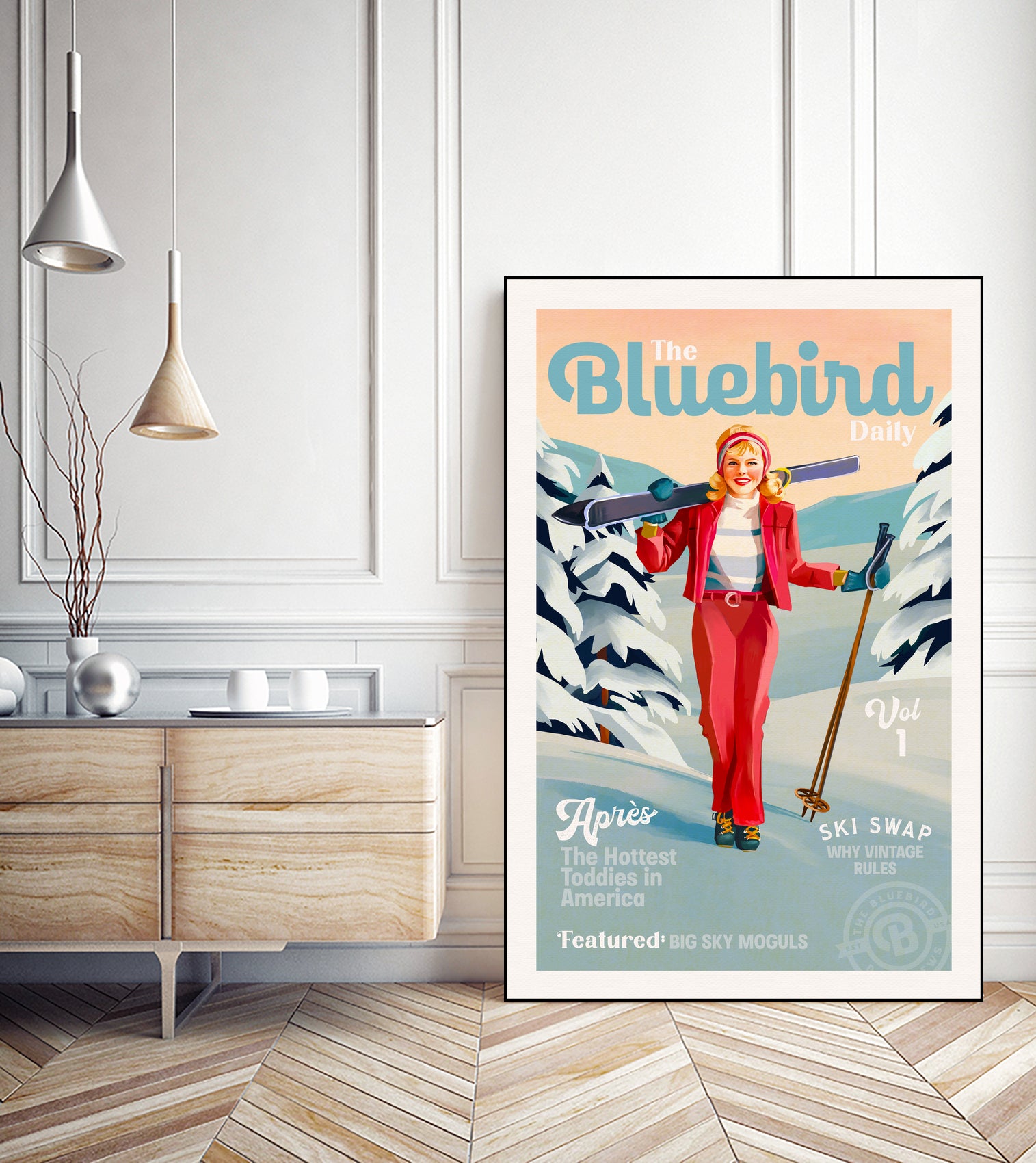 The Bluebird Daily Pinup Ski Art by The Whiskey Ginger on GIANT ART - figurative text