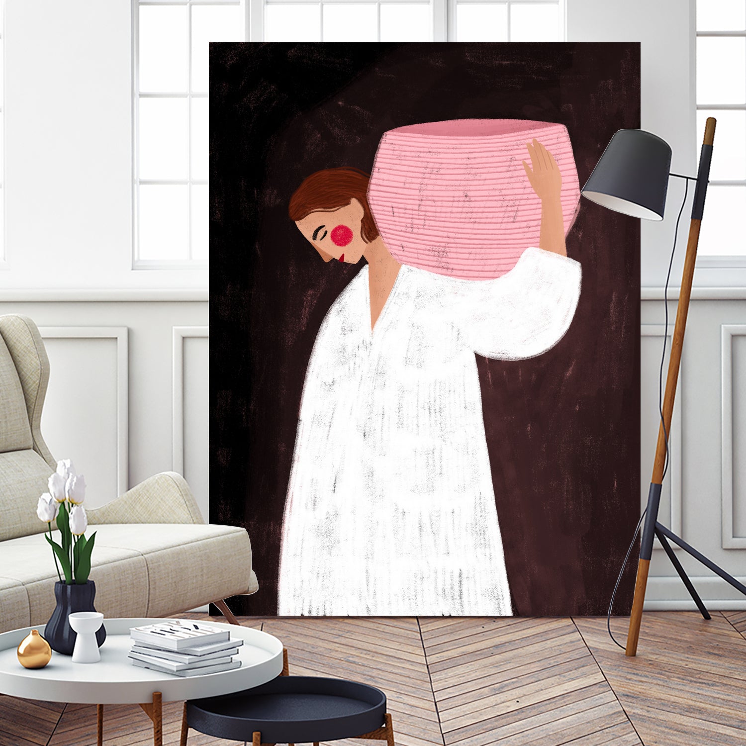 The Woman with the Pink Basket by Bea Muller on GIANT ART - figurative drawing