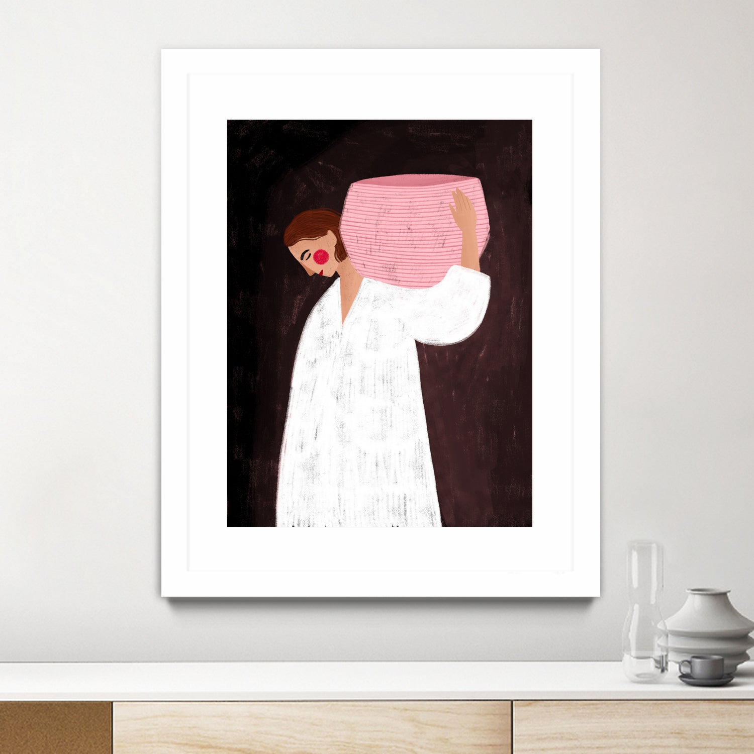 The Woman with the Pink Basket by Bea Muller on GIANT ART - figurative drawing