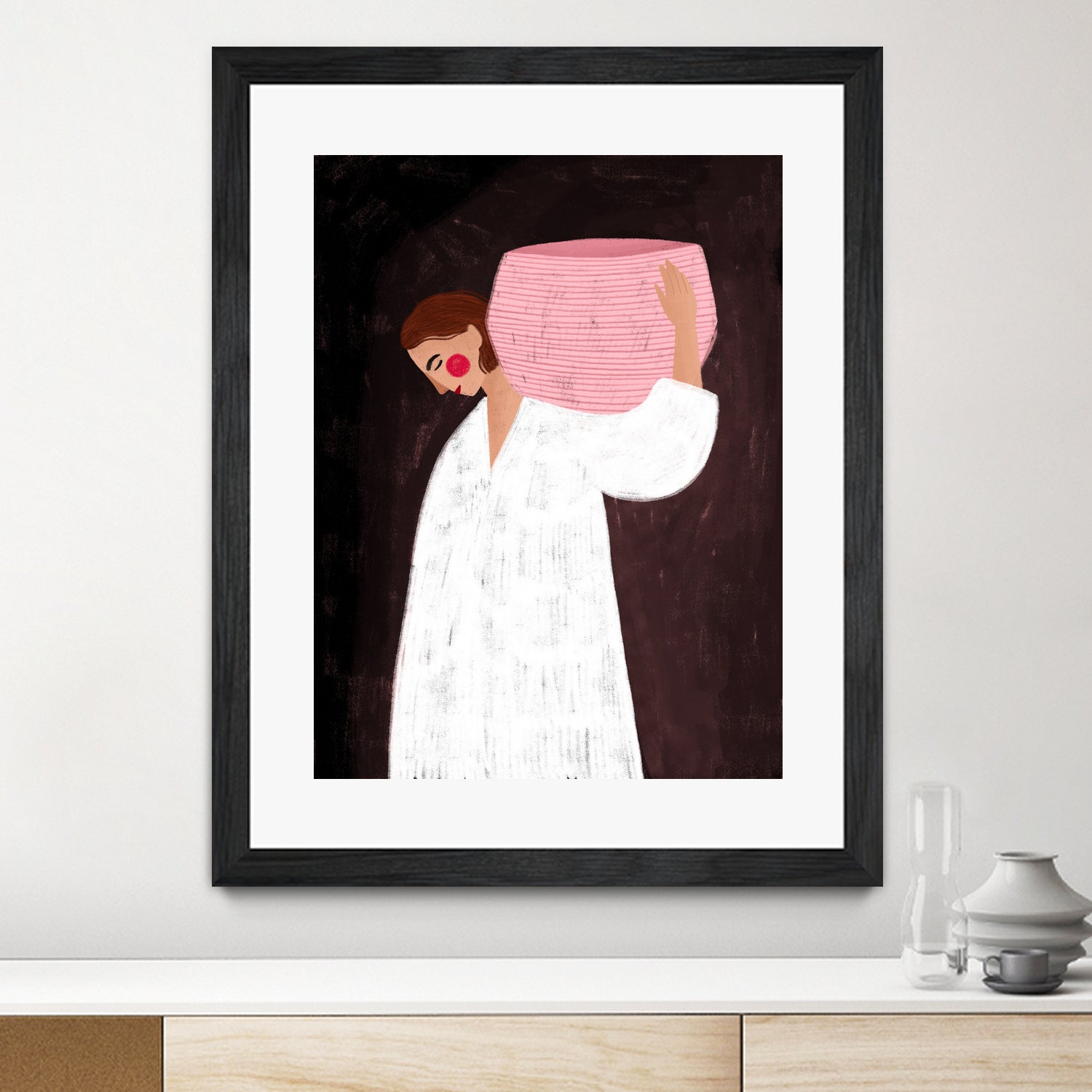 The Woman with the Pink Basket by Bea Muller on GIANT ART - figurative drawing