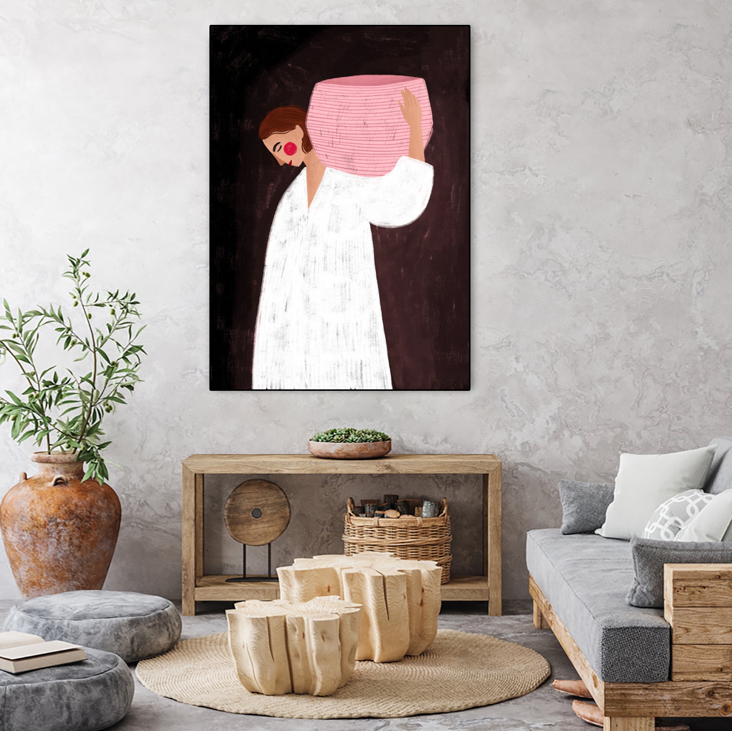 The Woman with the Pink Basket by Bea Muller on GIANT ART - figurative drawing