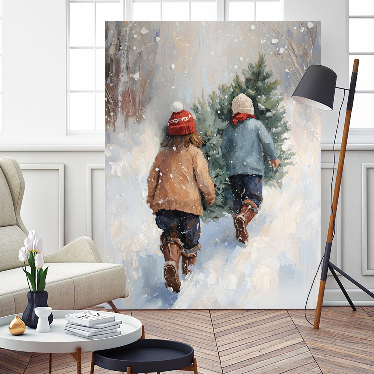 Kinder tragen Tanne im SchneegestApber by Ohkimiko on GIANT ART - kids kinder im schnee