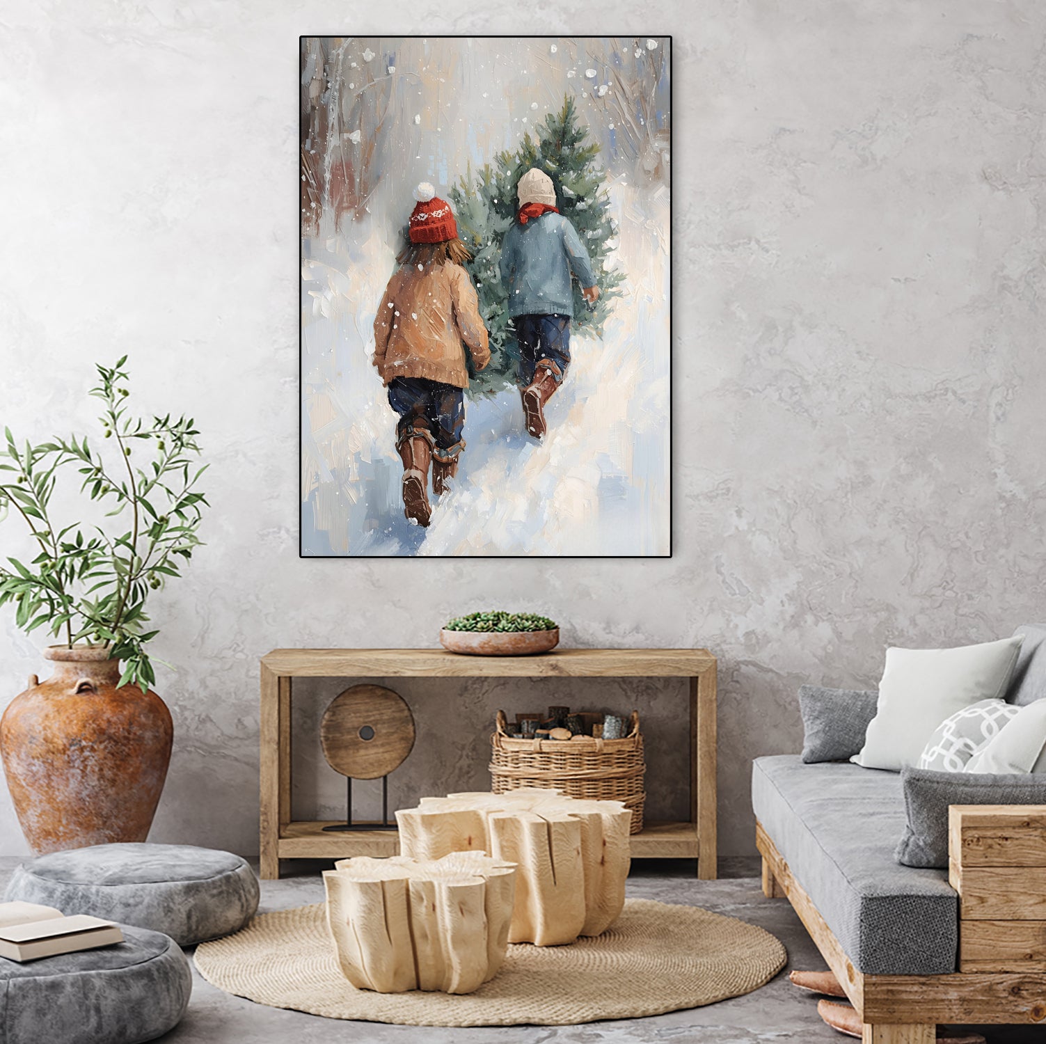 Kinder tragen Tanne im SchneegestApber by Ohkimiko on GIANT ART - kids kinder im schnee