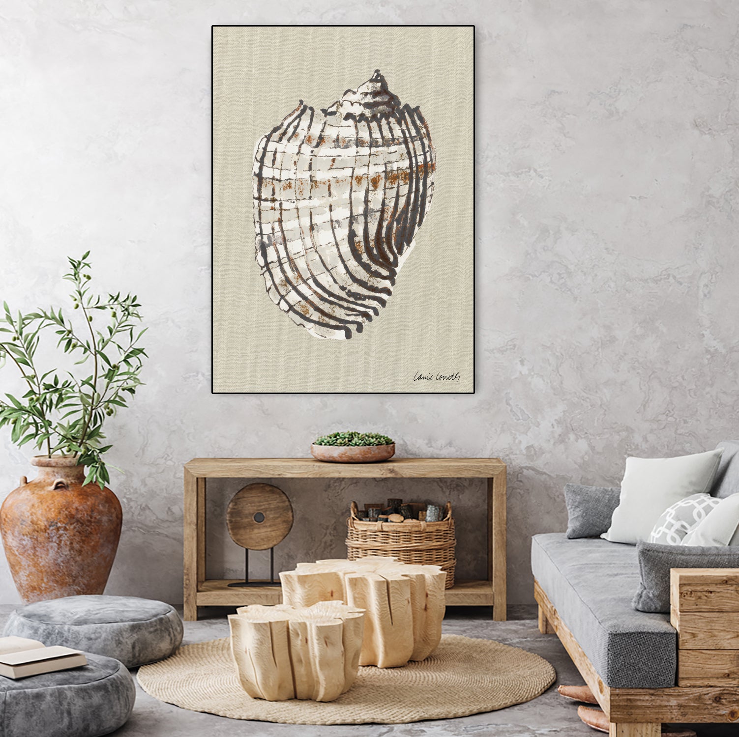 Shell on Burlap I by Lanie  Loreth on GIANT ART - coastal shell