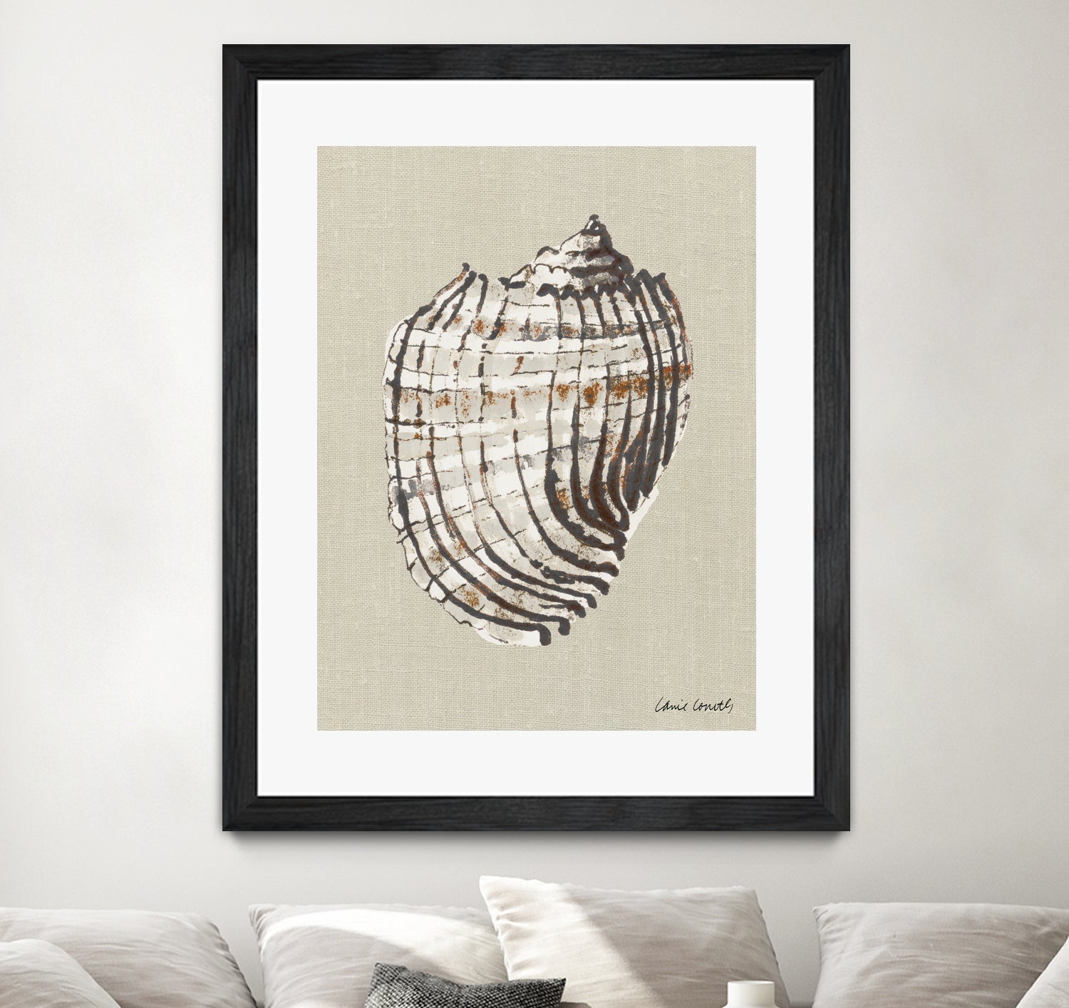 Shell on Burlap I by Lanie  Loreth on GIANT ART - coastal shell