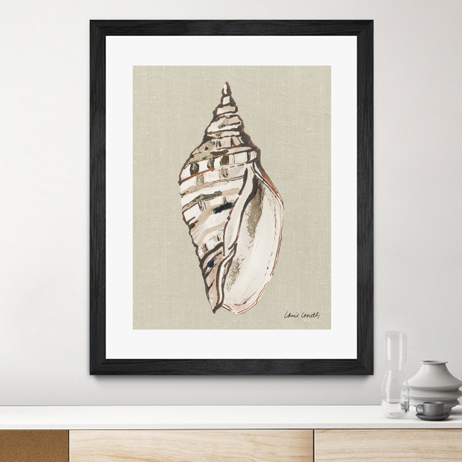 Shell on Burlap II by Lanie  Loreth on GIANT ART - coastal shell