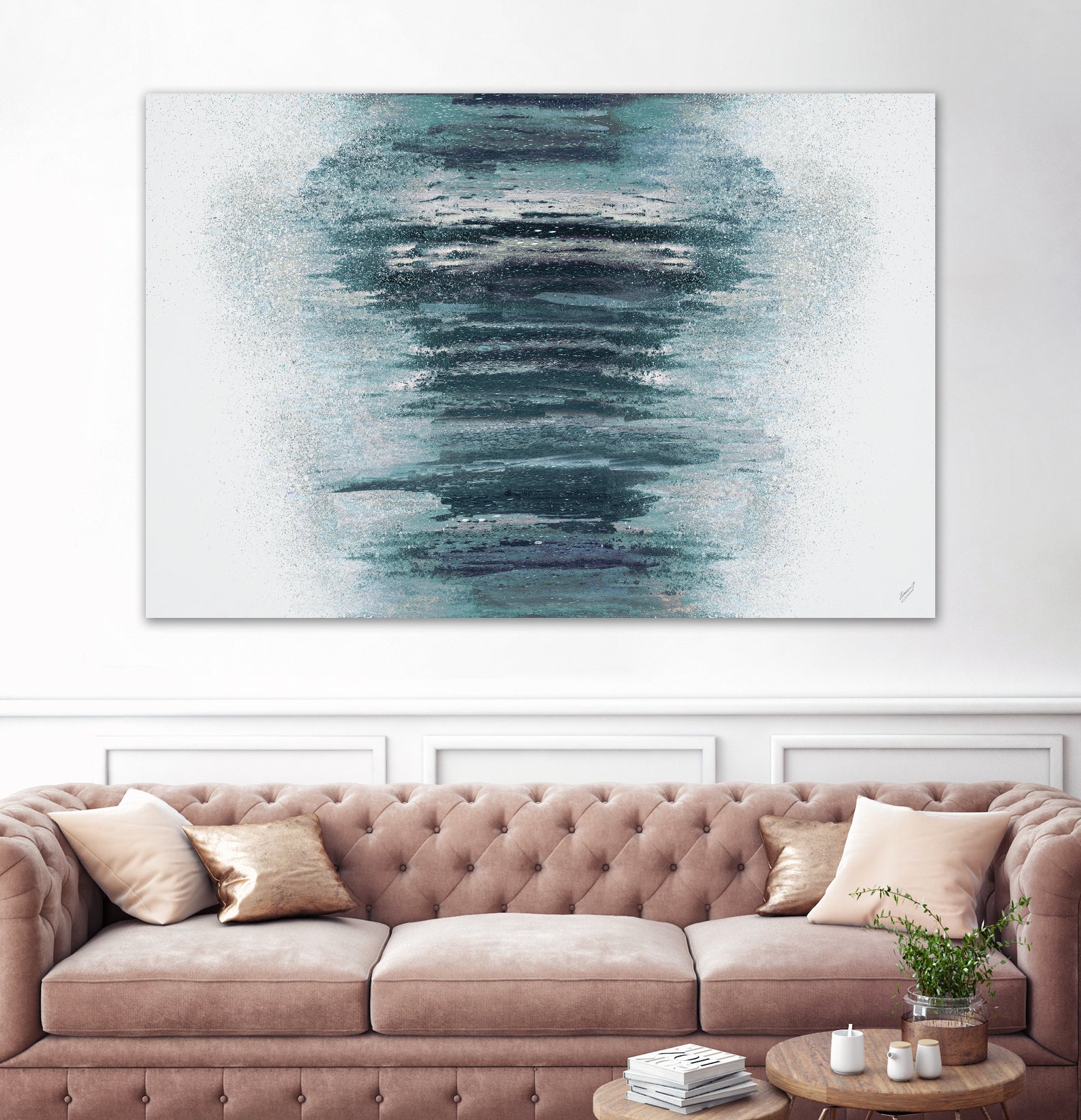 Teal with Silver Woods on White by Roberto Gonzalez on GIANT ART - abstract teal