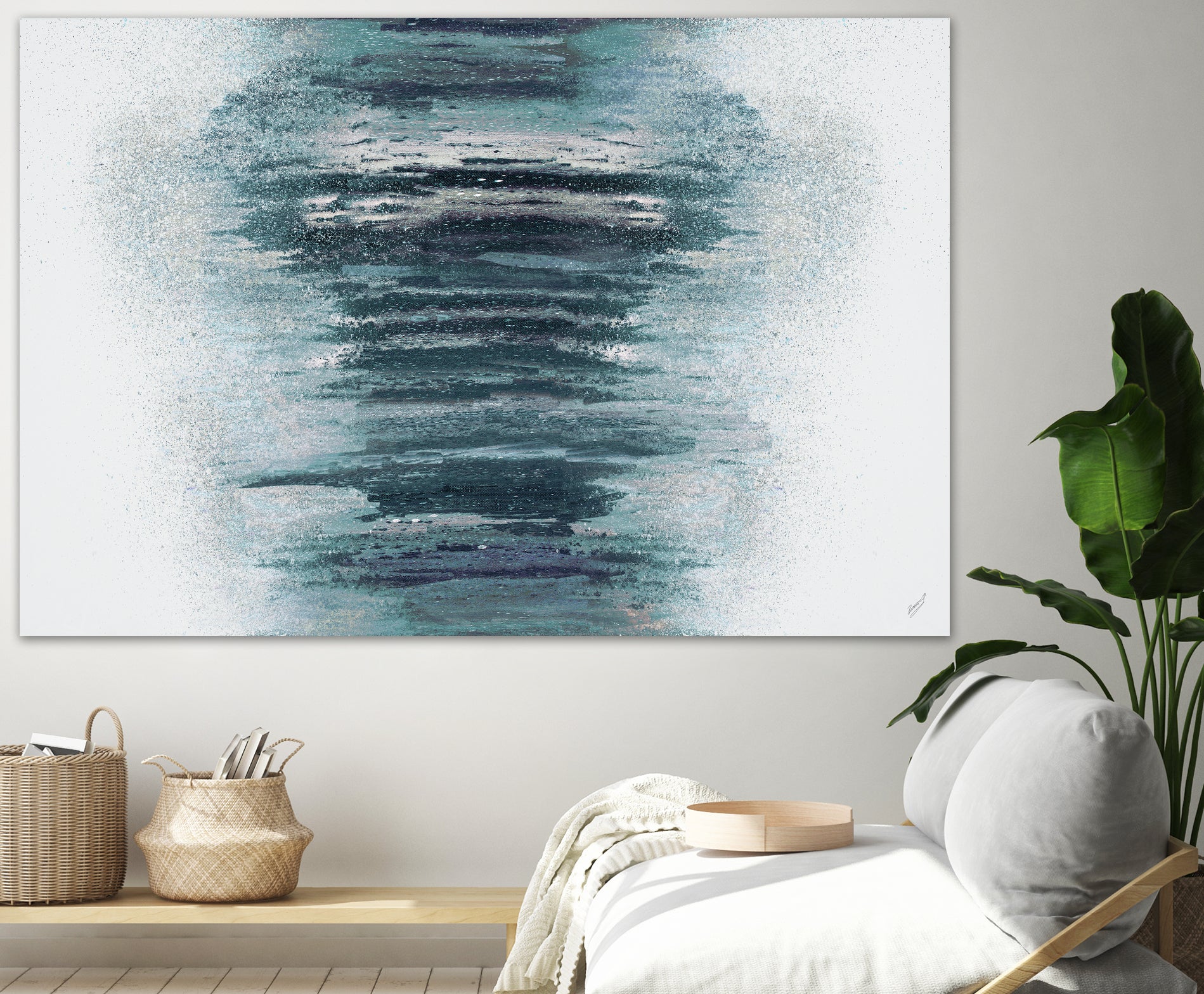 Teal with Silver Woods on White by Roberto Gonzalez on GIANT ART - abstract teal