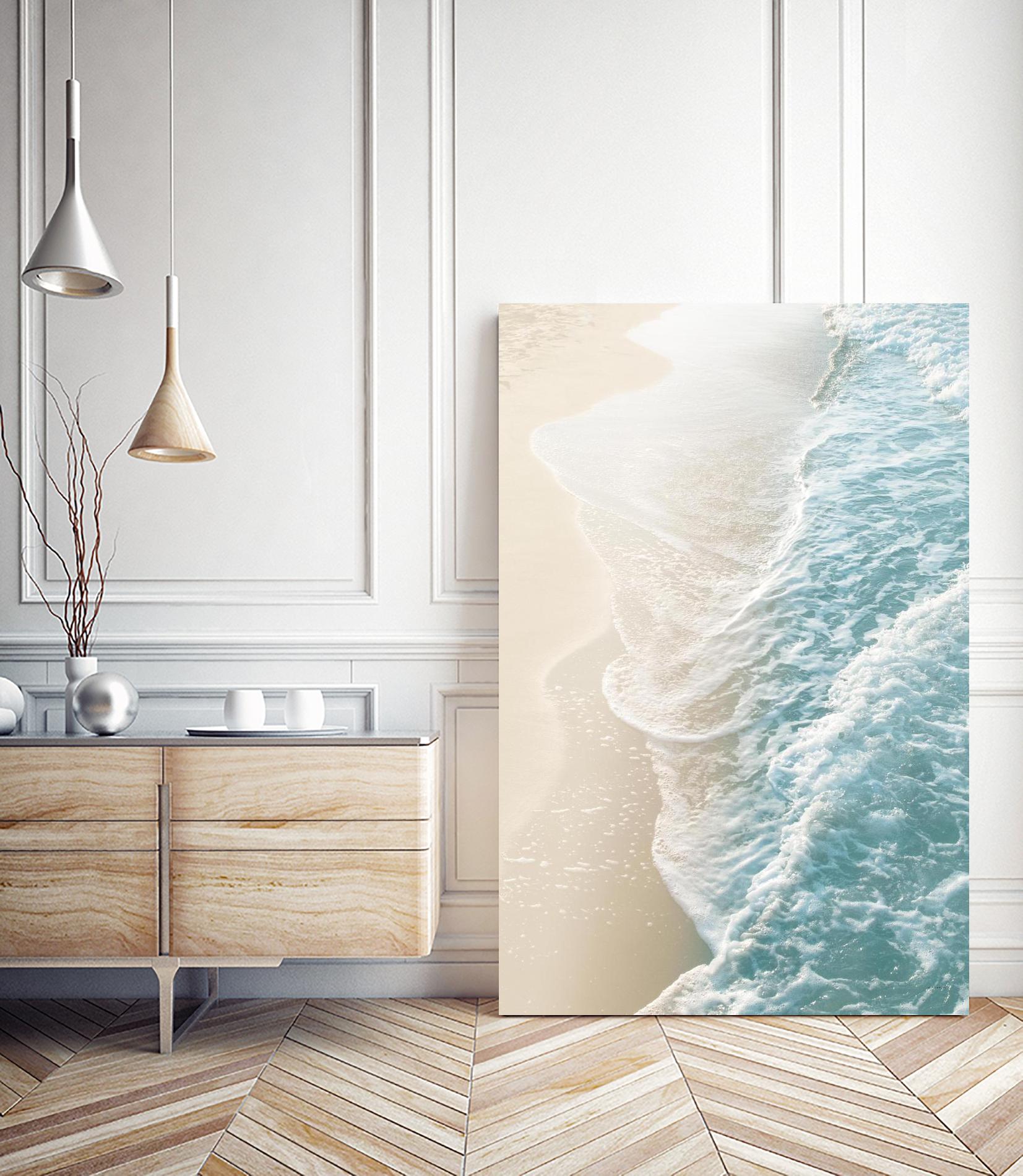 Soft Teal Gold Ocean Dream Waves #1  by Anita's & Bella's Art on GIANT ART - beige coastal sand
