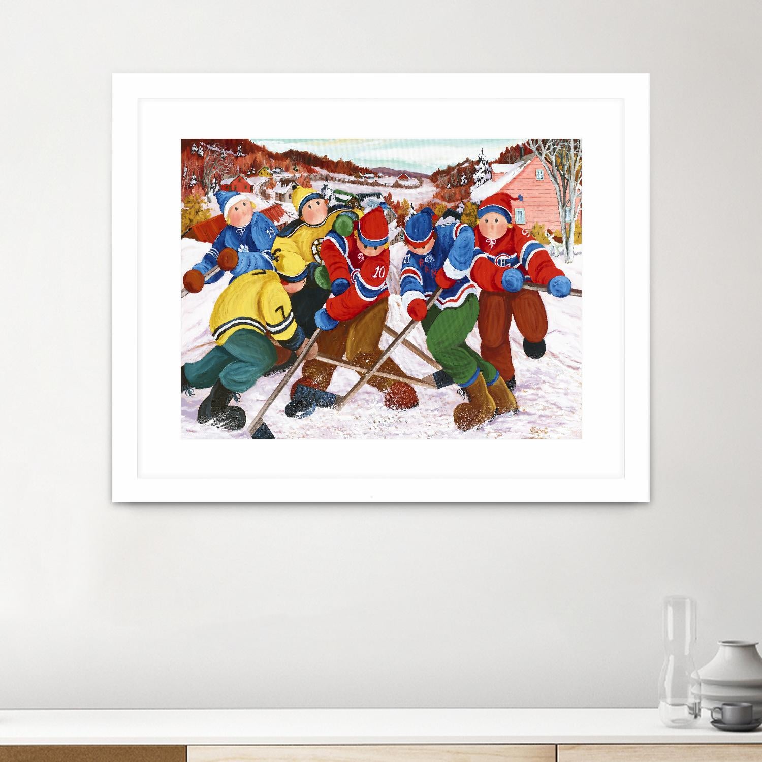 Partie de hockey by Nicole Laporte on GIANT ART - yellow winter scenes