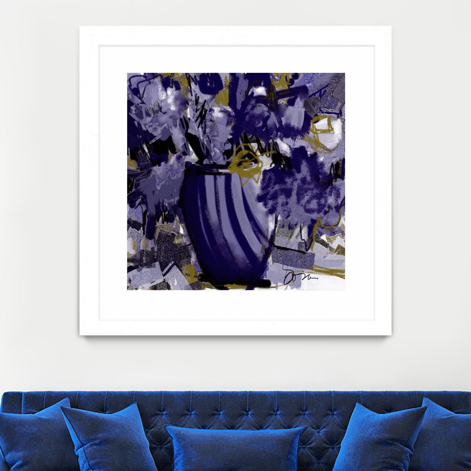 Dark blue flowers by Doris Savard on GIANT ART - grey abstract