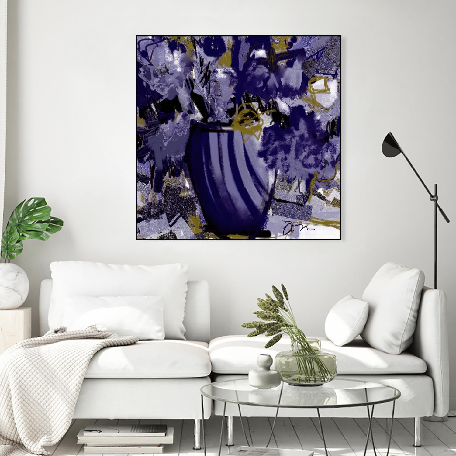 Dark blue flowers by Doris Savard on GIANT ART - grey abstract