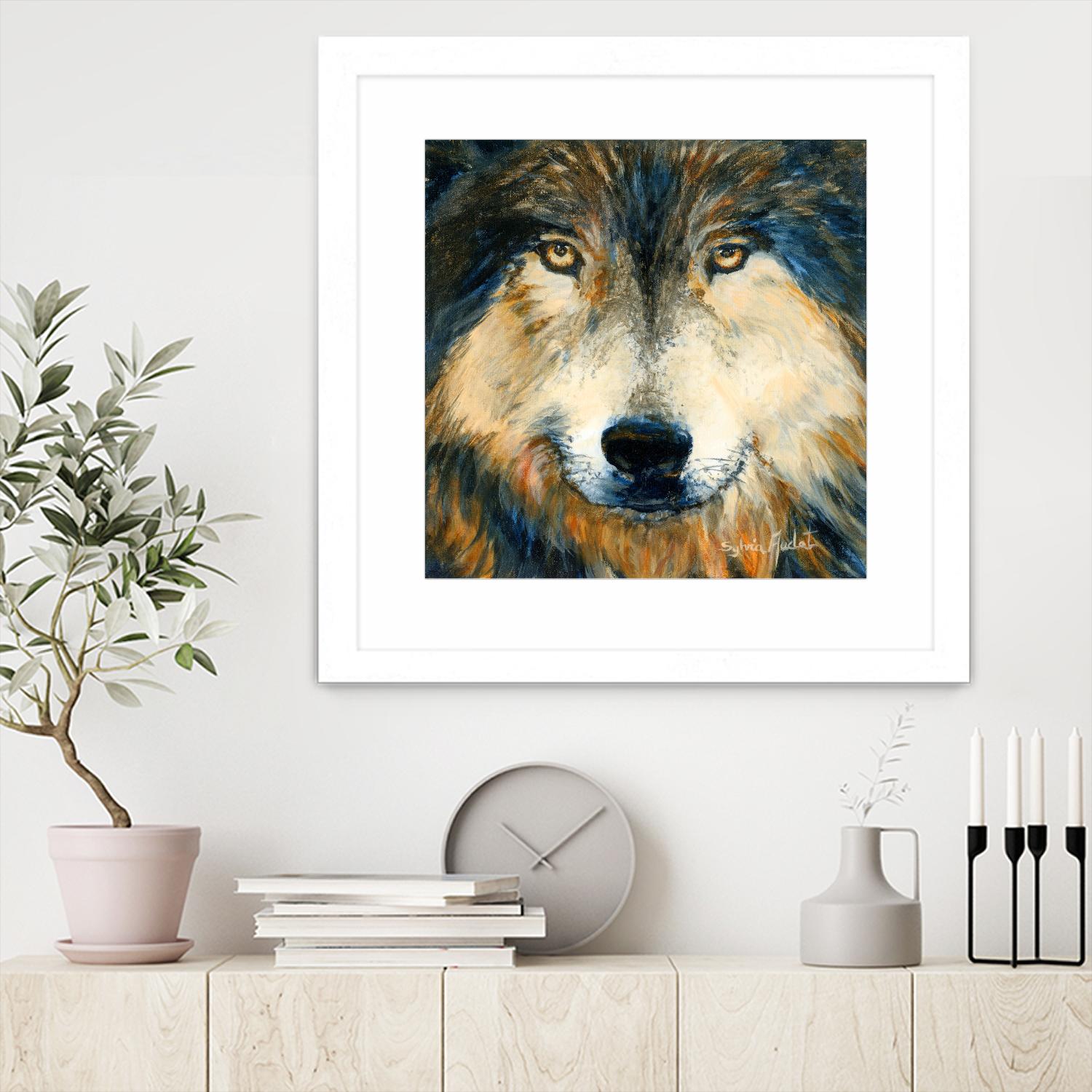Regard inquiet du loup by Sylvia Audet on GIANT ART - white animals