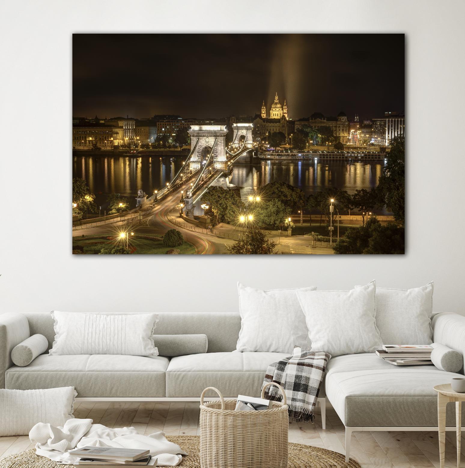 Budapest Chain Bridge traffic by Nick Jackson on GIANT ART - beige landscape