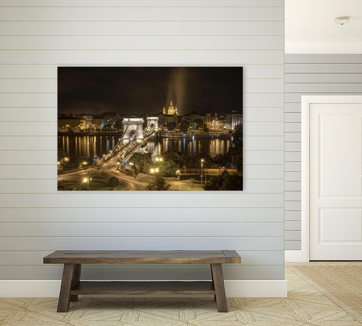 Budapest Chain Bridge traffic by Nick Jackson on GIANT ART - beige landscape