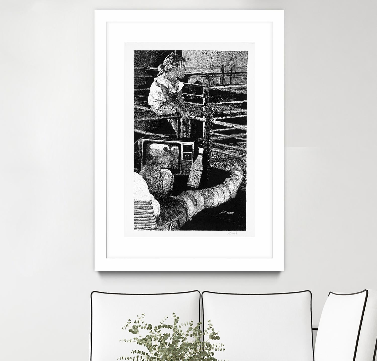 Cast by Gill Alexander on GIANT ART - white black & white television