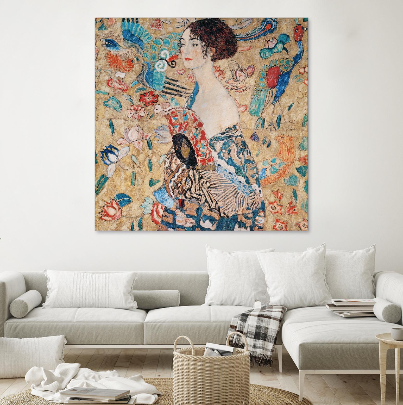 Woman with fan by Gustav Klimt on GIANT ART - gold masters féminité