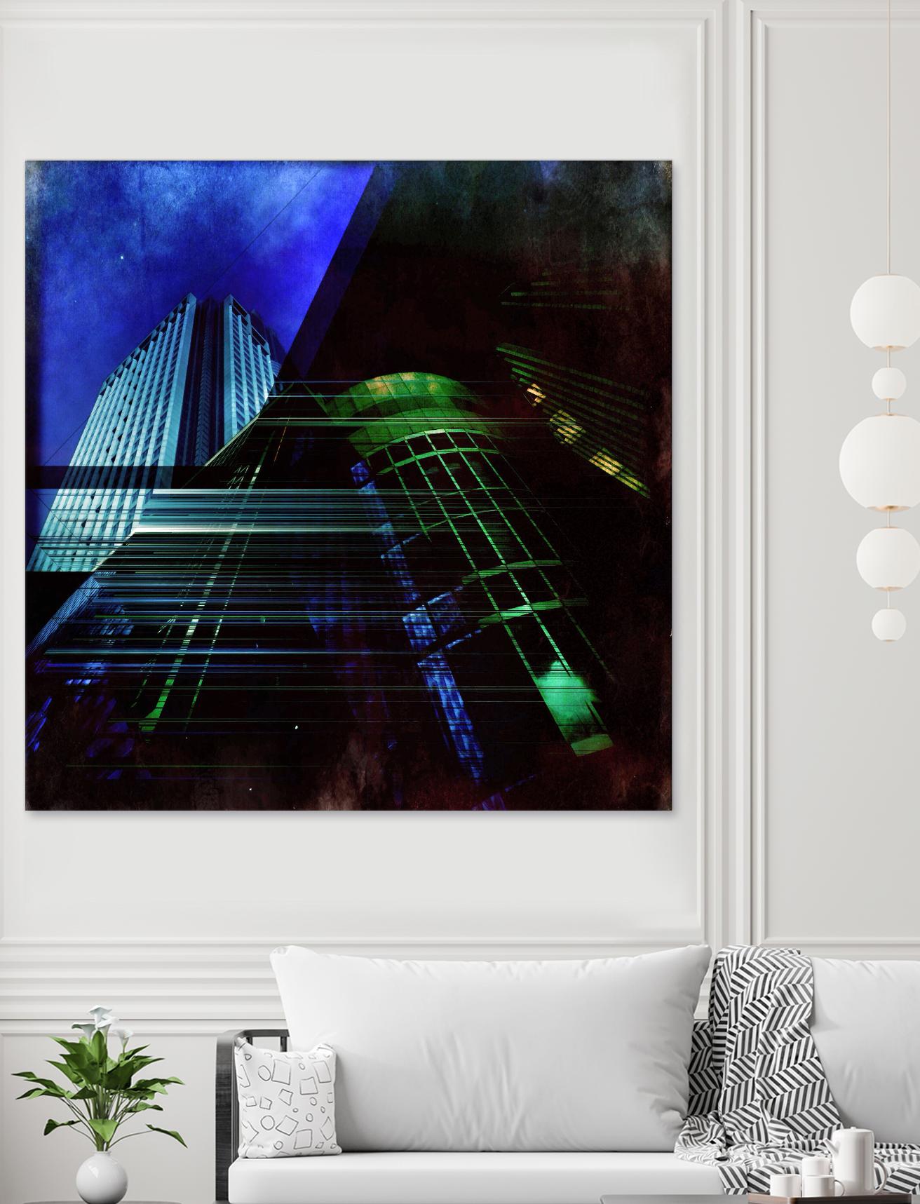 Skyscrapers 2 by Jean-François Dupuis on GIANT ART - green contemporary down town