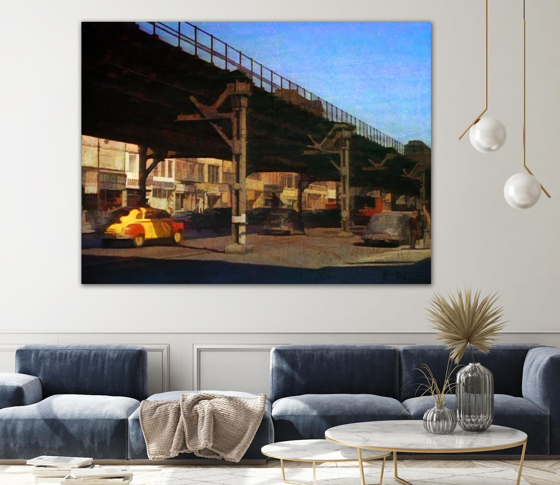 New York 1949 - 1 by Jean-François Dupuis on GIANT ART - blue city scene pont