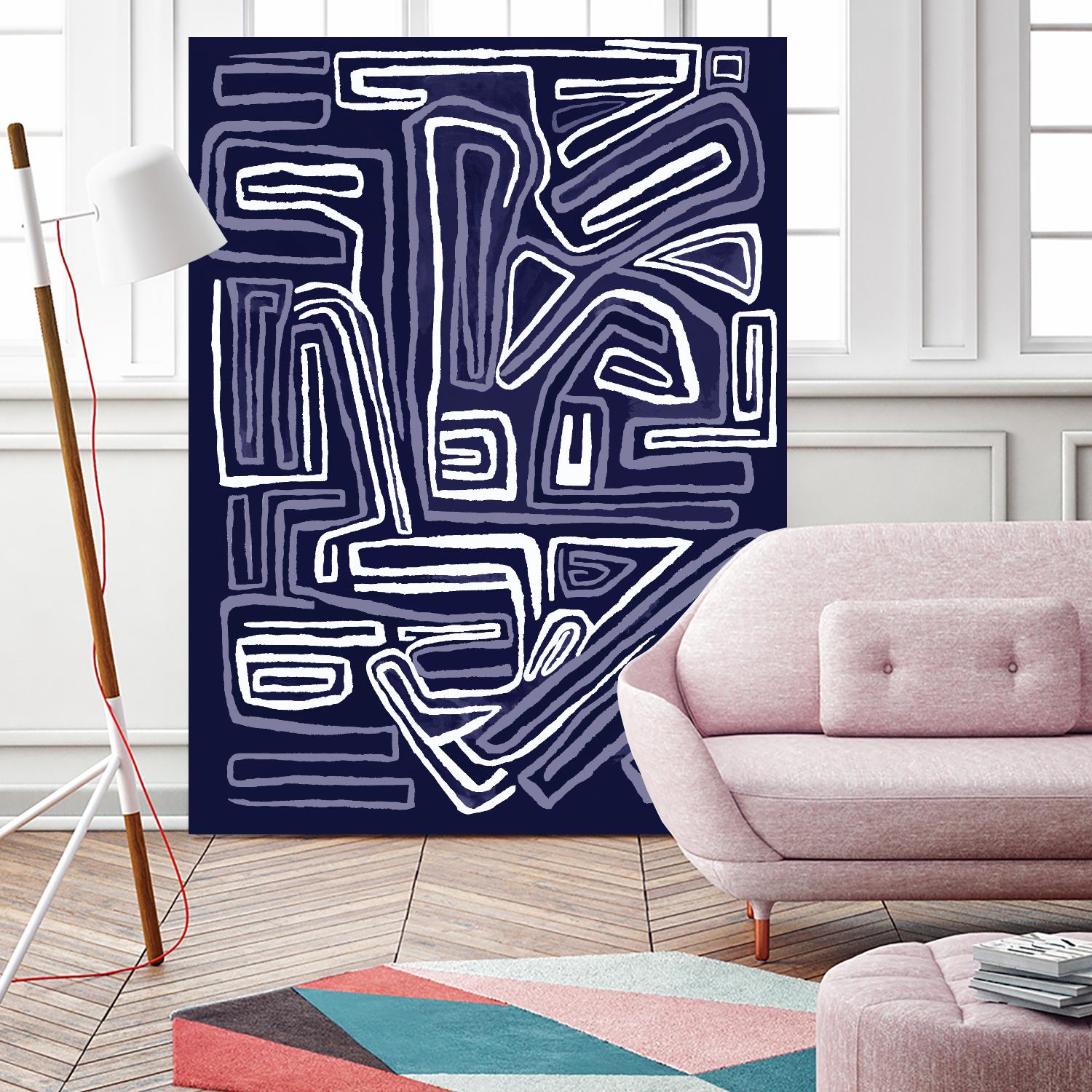 Centric - Navy - 5 by Lori Dubois on GIANT ART - blue linear ton sur ton