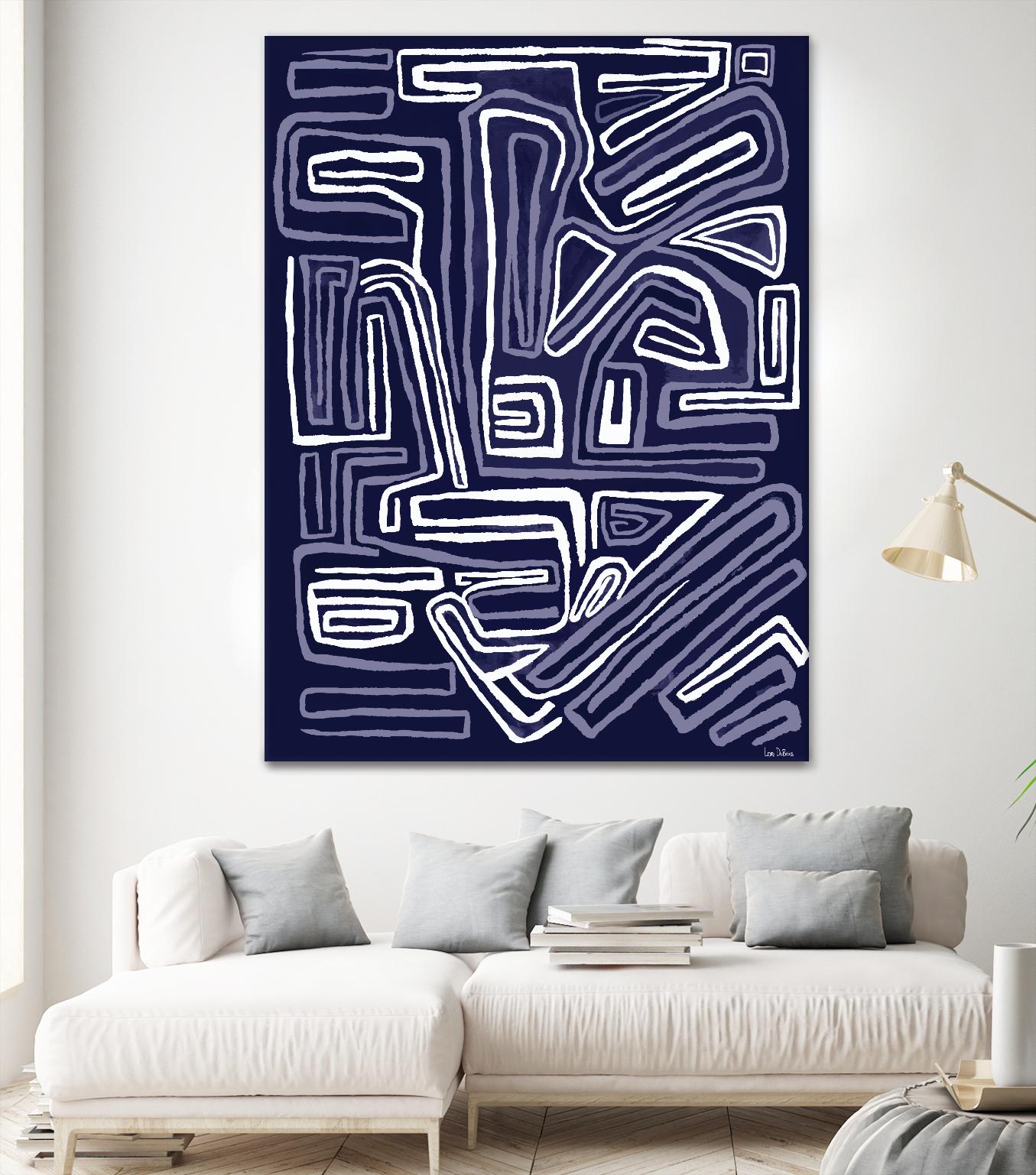 Centric - Navy - 5 by Lori Dubois on GIANT ART - blue linear ton sur ton