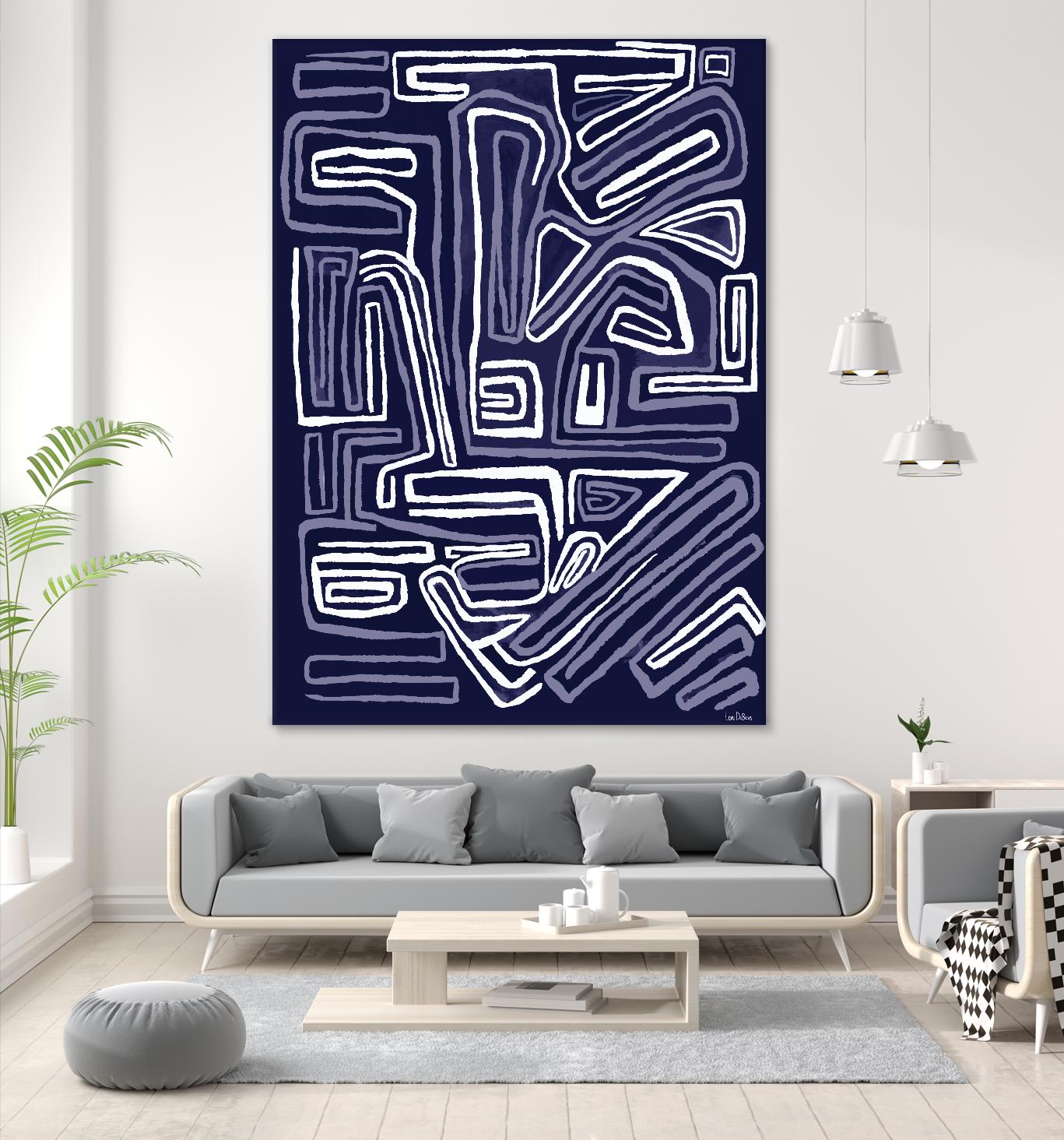 Centric - Navy - 5 by Lori Dubois on GIANT ART - blue linear ton sur ton