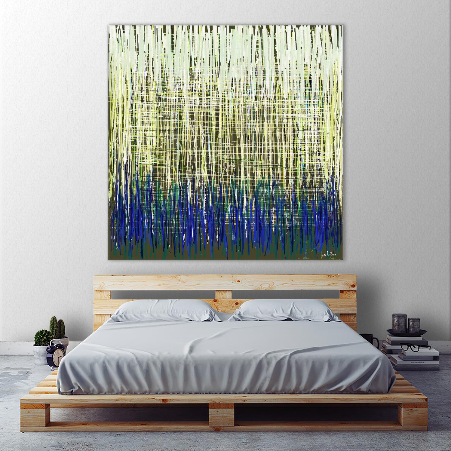 Weave -Blue Gold -C - 2 by Lori Dubois on GIANT ART - blue linear lignes
