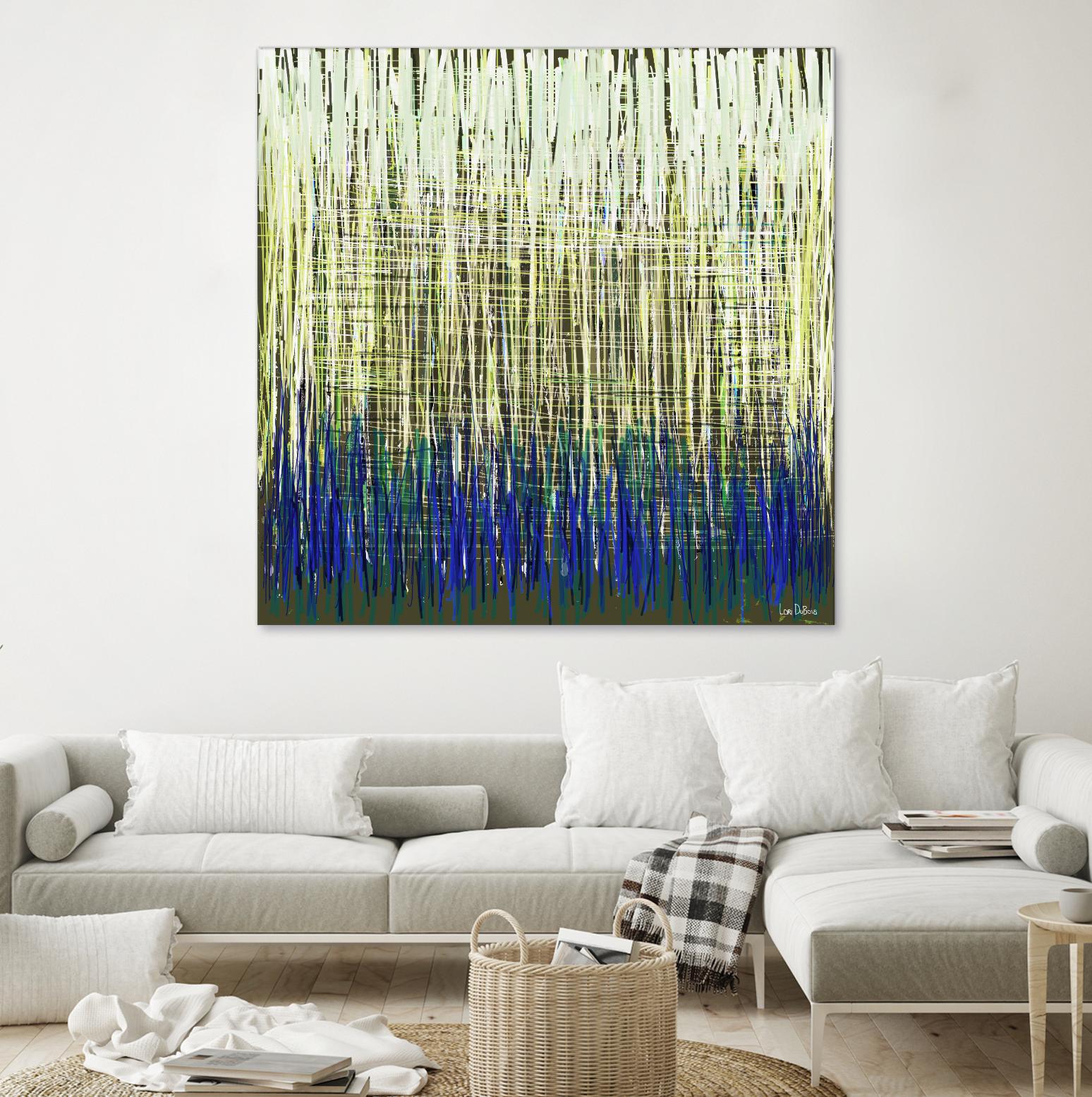 Weave -Blue Gold -C - 2 by Lori Dubois on GIANT ART - blue linear lignes