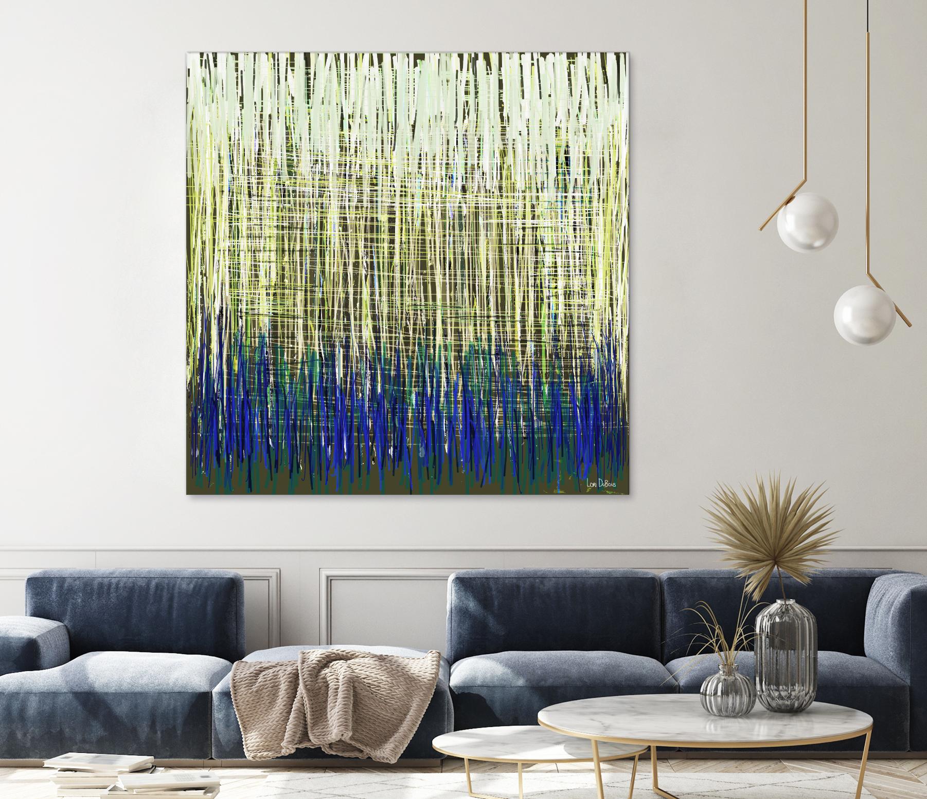 Weave -Blue Gold -C - 2 by Lori Dubois on GIANT ART - blue linear lignes