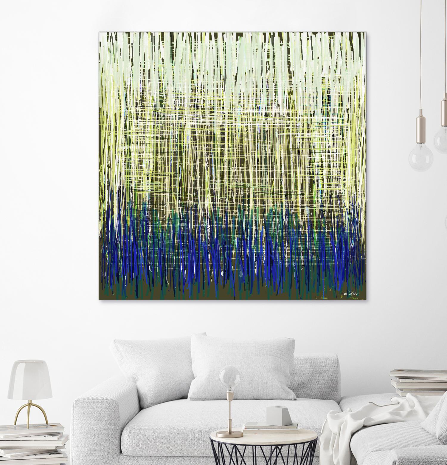 Weave -Blue Gold -C - 2 by Lori Dubois on GIANT ART - blue linear lignes