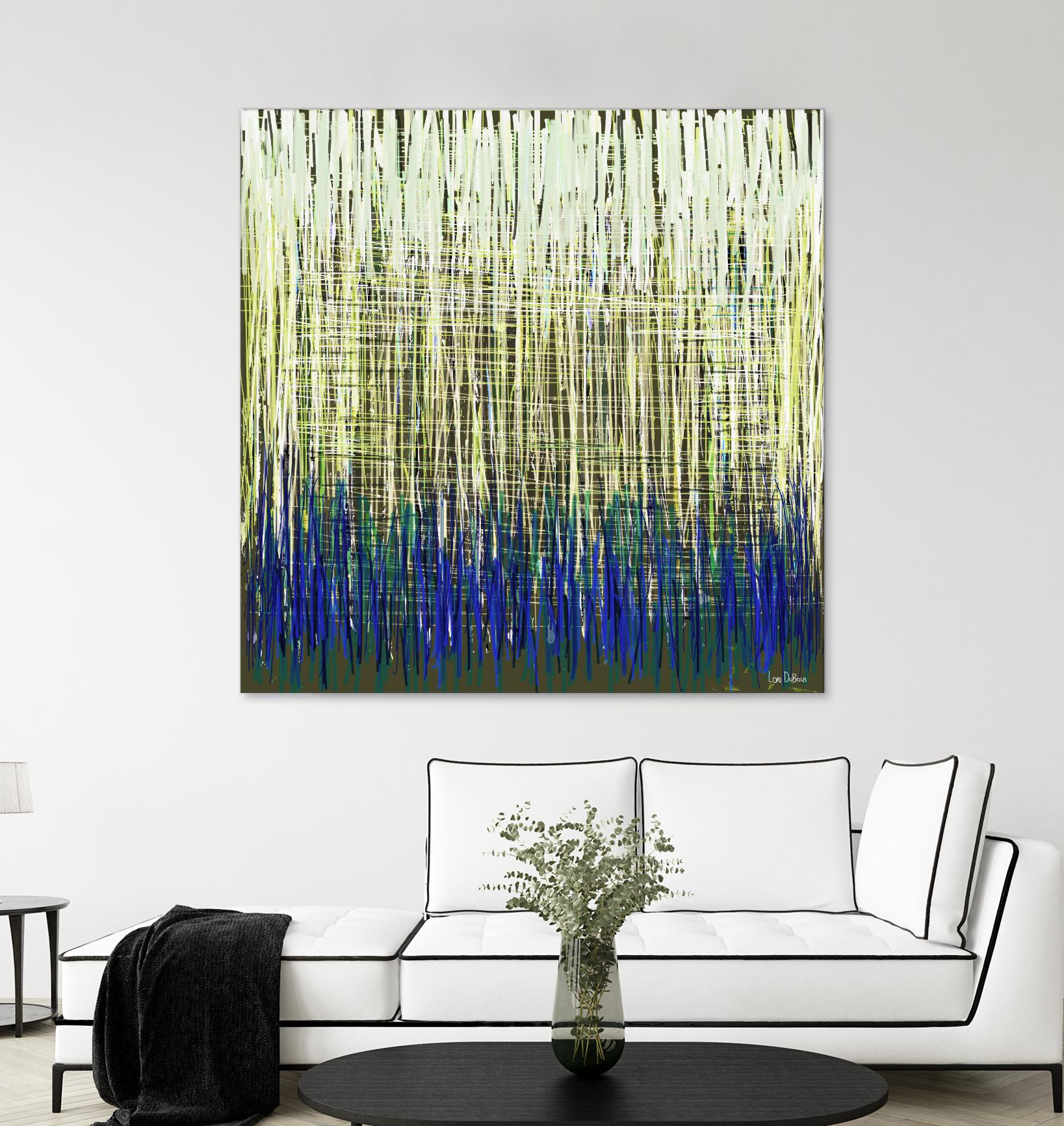 Weave -Blue Gold -C - 2 by Lori Dubois on GIANT ART - blue linear lignes