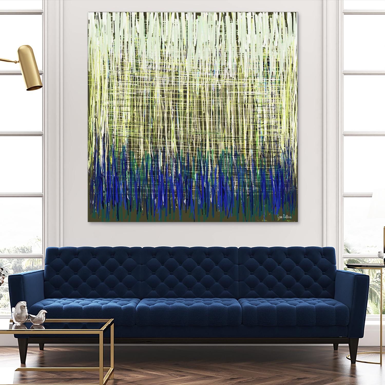 Weave -Blue Gold -C - 2 by Lori Dubois on GIANT ART - blue linear lignes