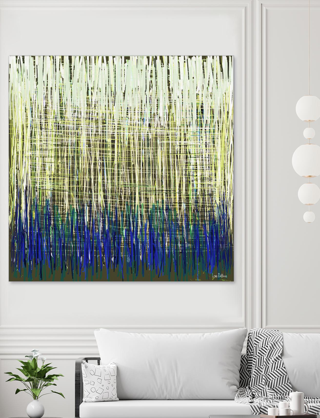 Weave -Blue Gold -C - 2 by Lori Dubois on GIANT ART - blue linear lignes