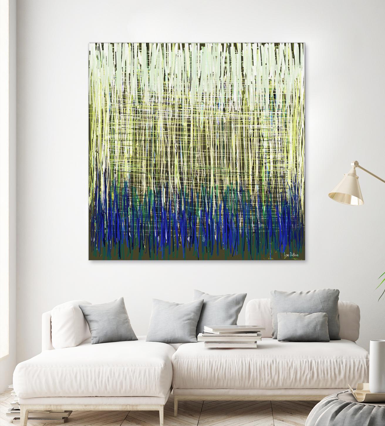Weave -Blue Gold -C - 2 by Lori Dubois on GIANT ART - blue linear lignes
