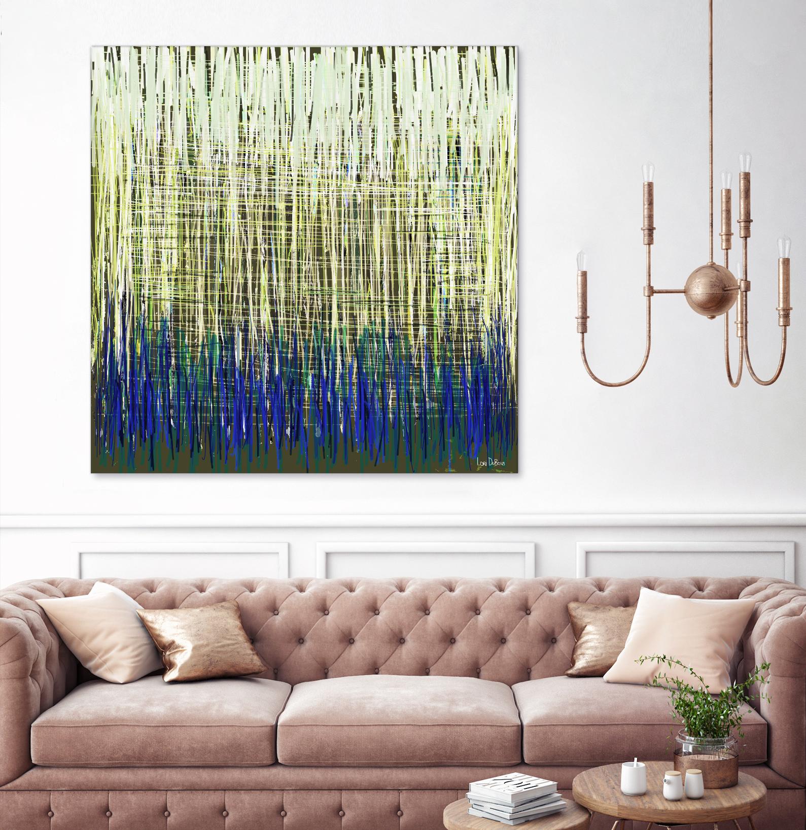 Weave -Blue Gold -C - 2 by Lori Dubois on GIANT ART - blue linear lignes