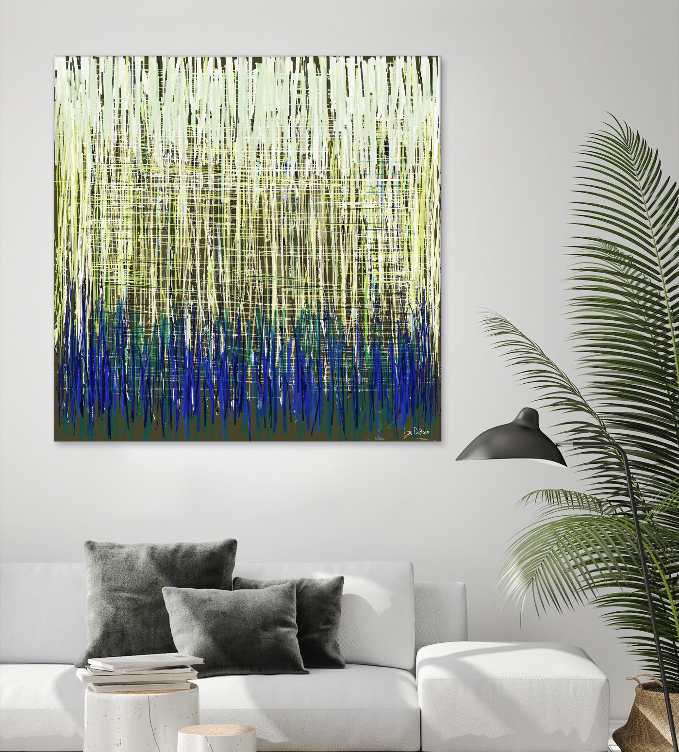 Weave -Blue Gold -C - 2 by Lori Dubois on GIANT ART - blue linear lignes