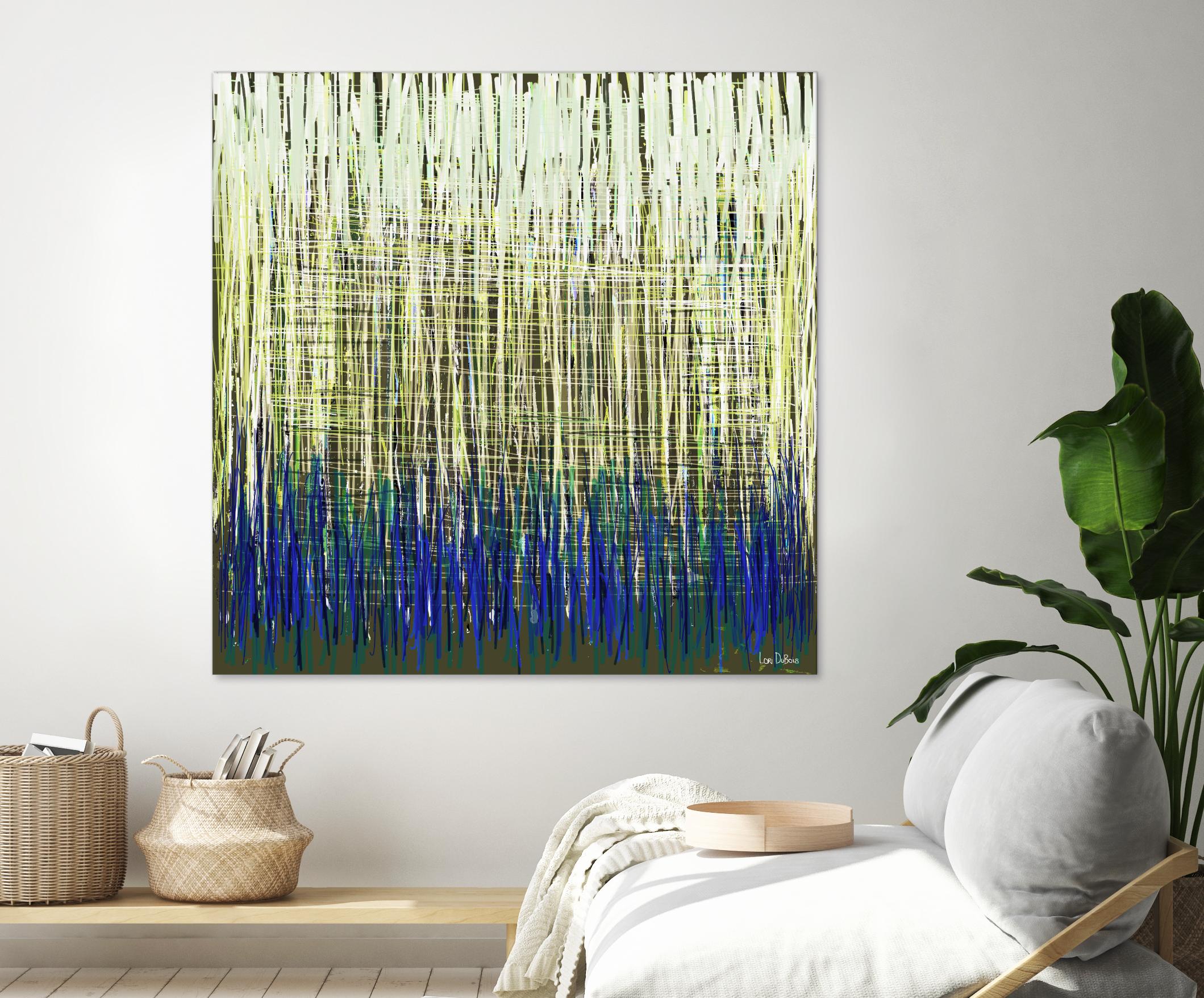 Weave -Blue Gold -C - 2 by Lori Dubois on GIANT ART - blue linear lignes