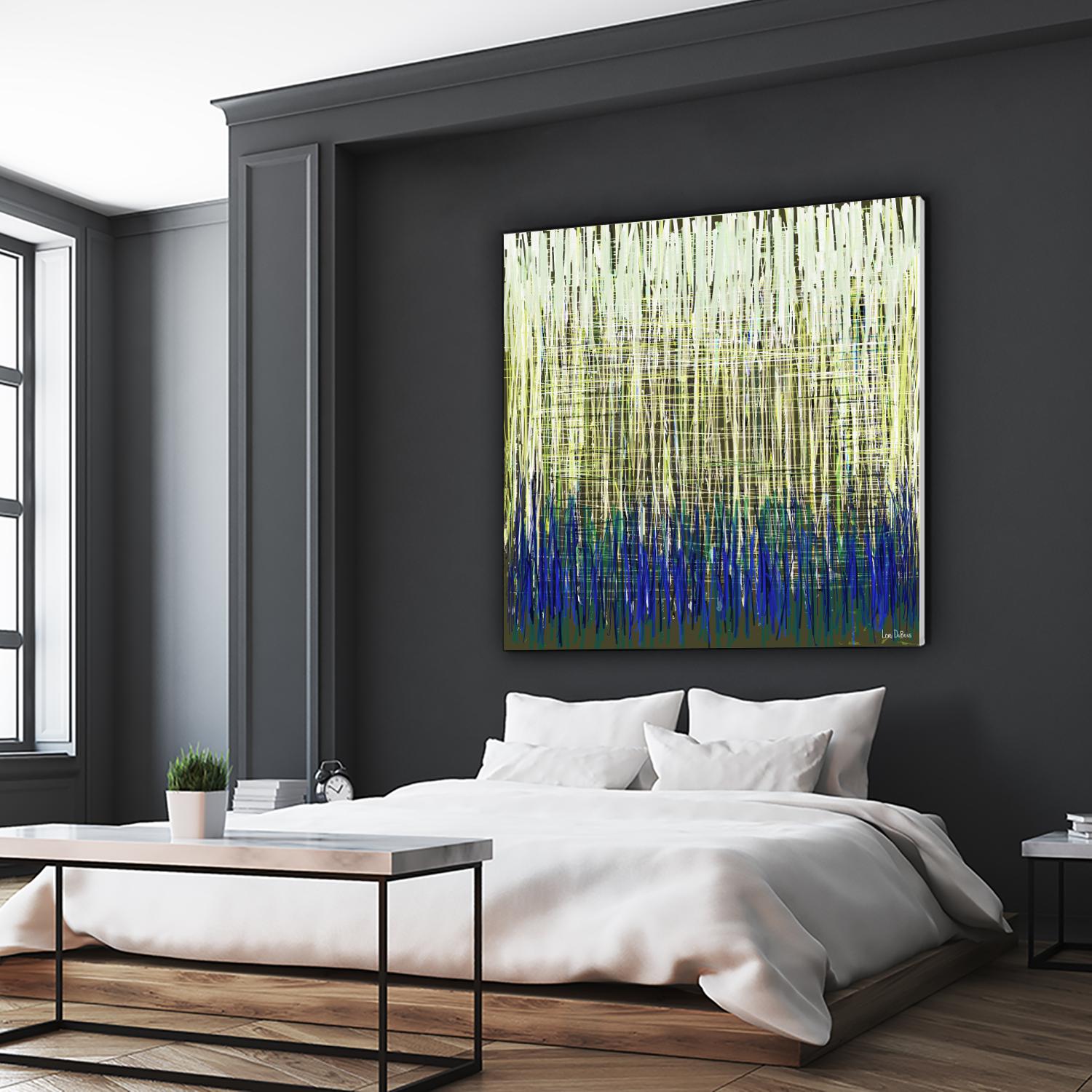 Weave -Blue Gold -C - 2 by Lori Dubois on GIANT ART - blue linear lignes