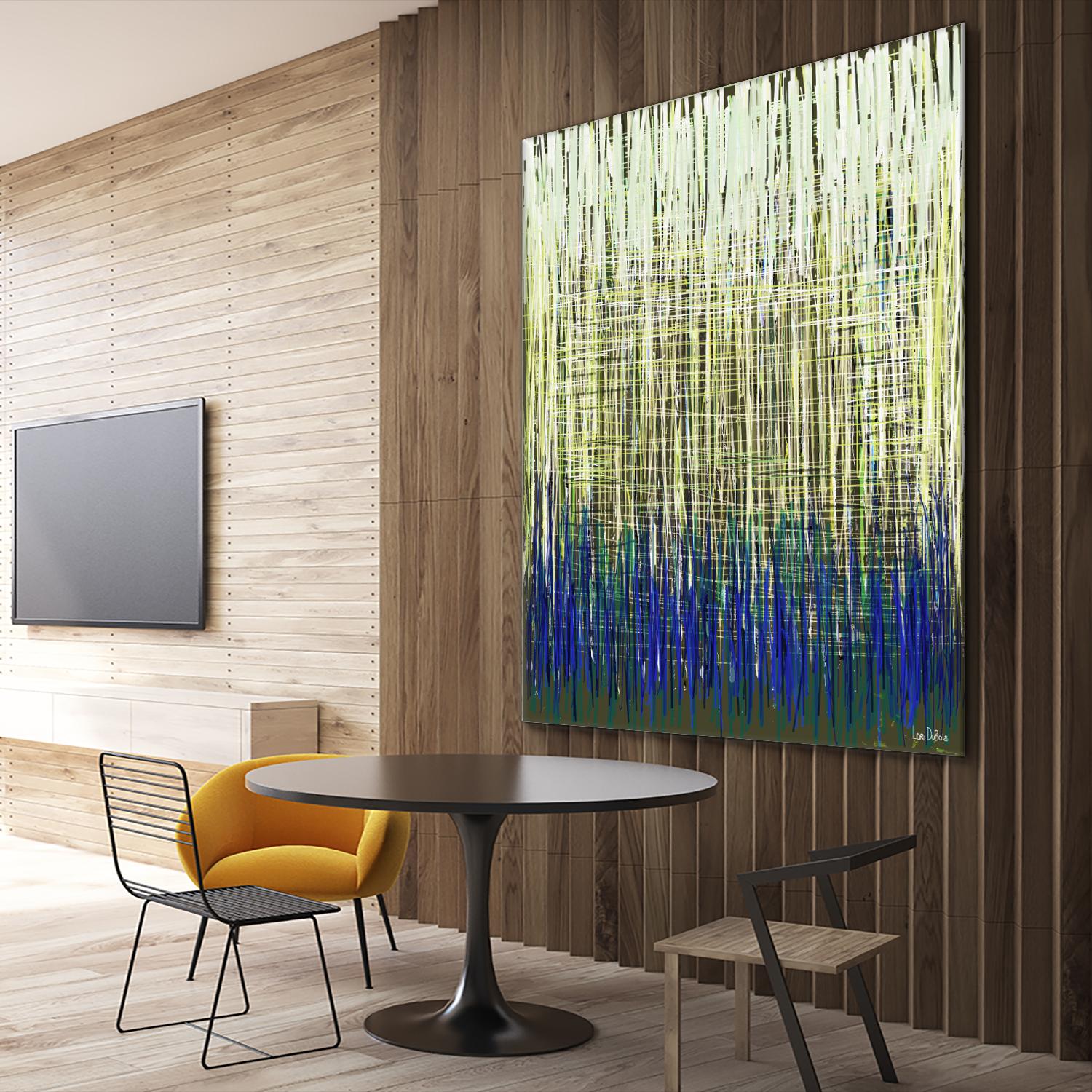 Weave -Blue Gold -C - 2 by Lori Dubois on GIANT ART - blue linear lignes
