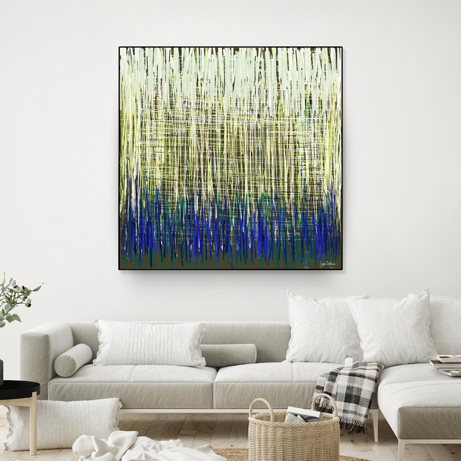 Weave -Blue Gold -C - 2 by Lori Dubois on GIANT ART - blue linear lignes
