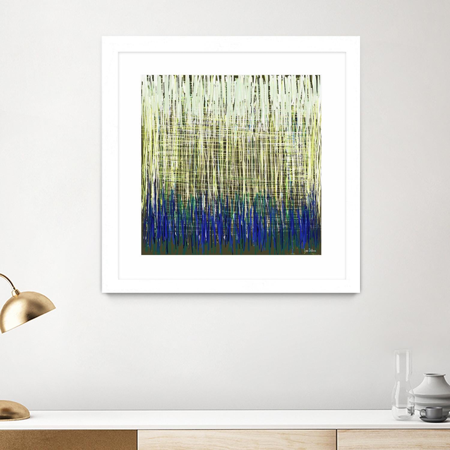 Weave -Blue Gold -C - 2 by Lori Dubois on GIANT ART - blue linear lignes