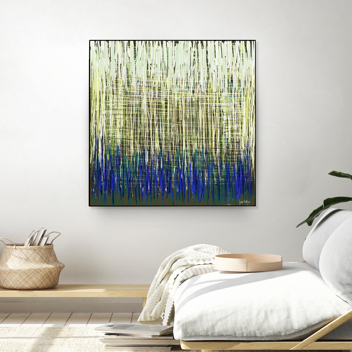 Weave -Blue Gold -C - 2 by Lori Dubois on GIANT ART - blue linear lignes