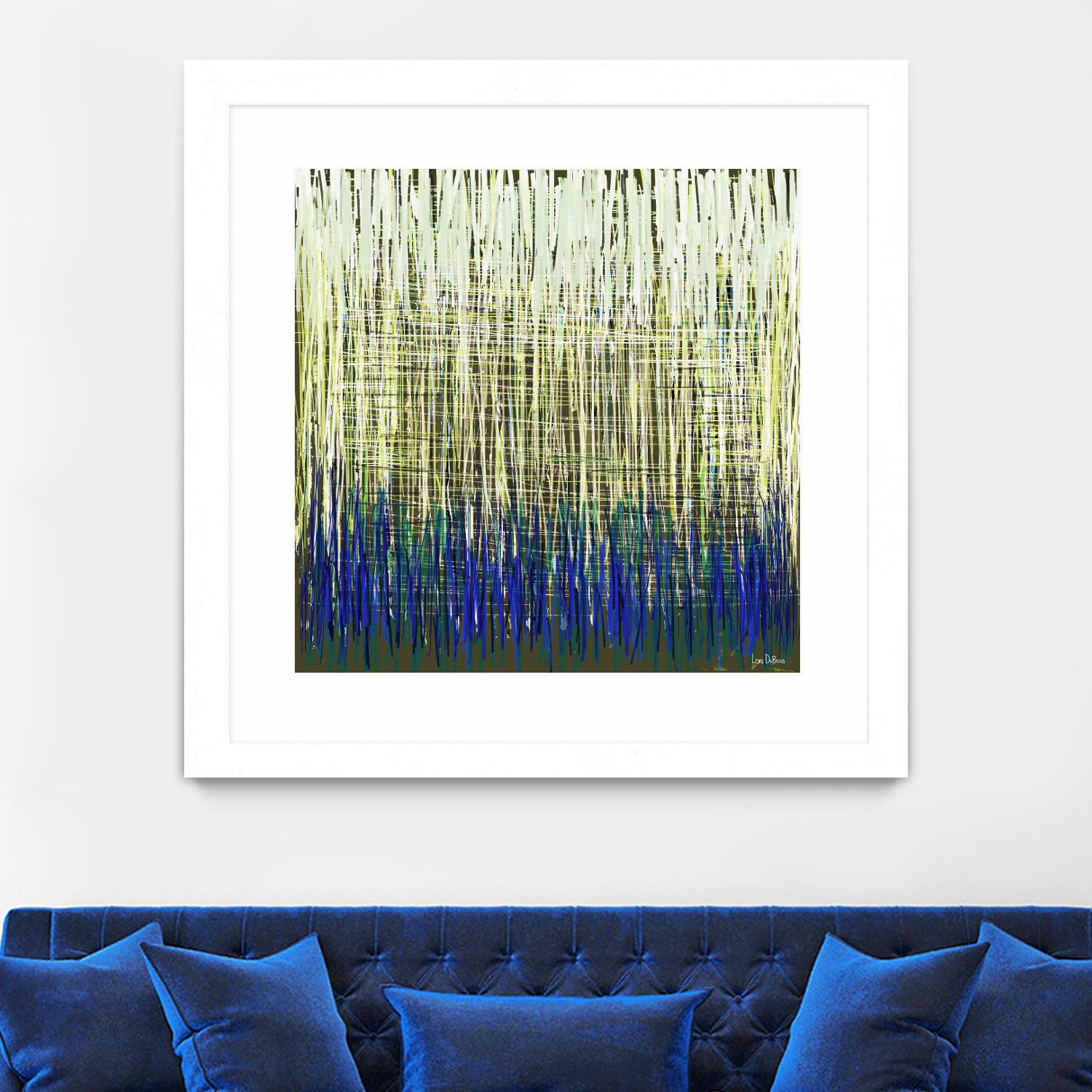 Weave -Blue Gold -C - 2 by Lori Dubois on GIANT ART - blue linear lignes