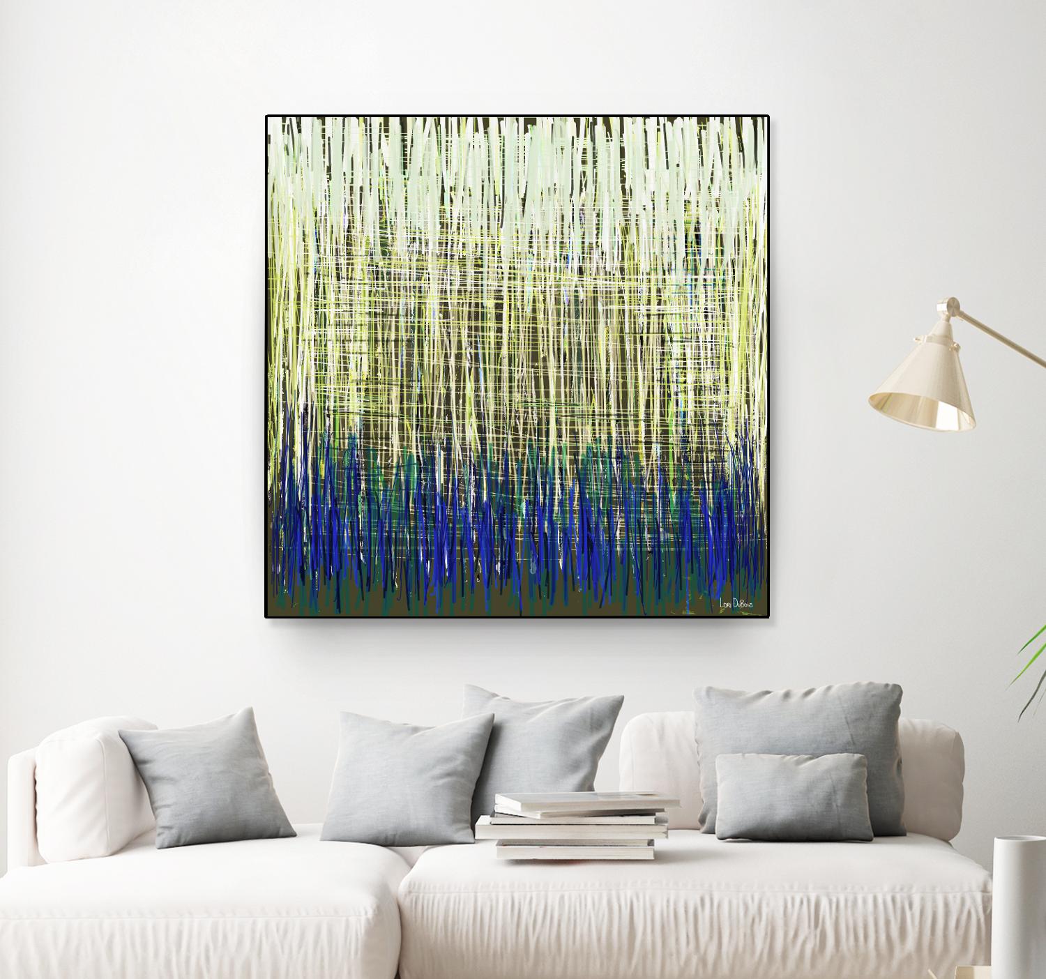 Weave -Blue Gold -C - 2 by Lori Dubois on GIANT ART - blue linear lignes