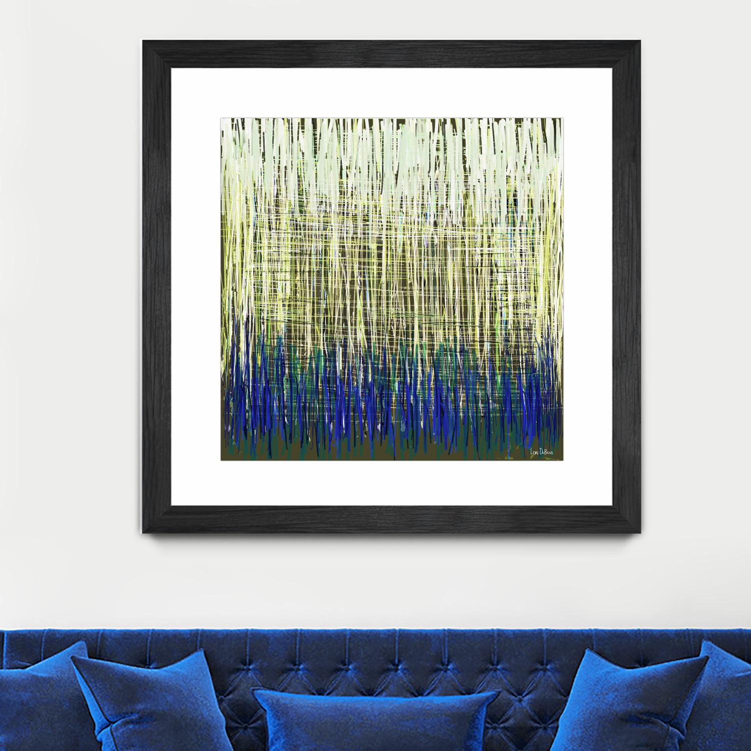 Weave -Blue Gold -C - 2 by Lori Dubois on GIANT ART - blue linear lignes